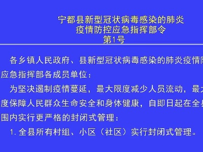 宁都县新型冠状病毒感染的肺炎疫情防控应急指挥部令第1号